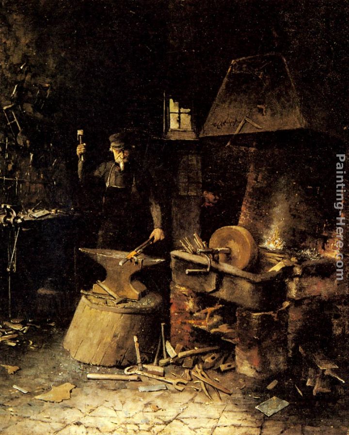 At The Forge painting - Frans Mortelmans At The Forge art painting